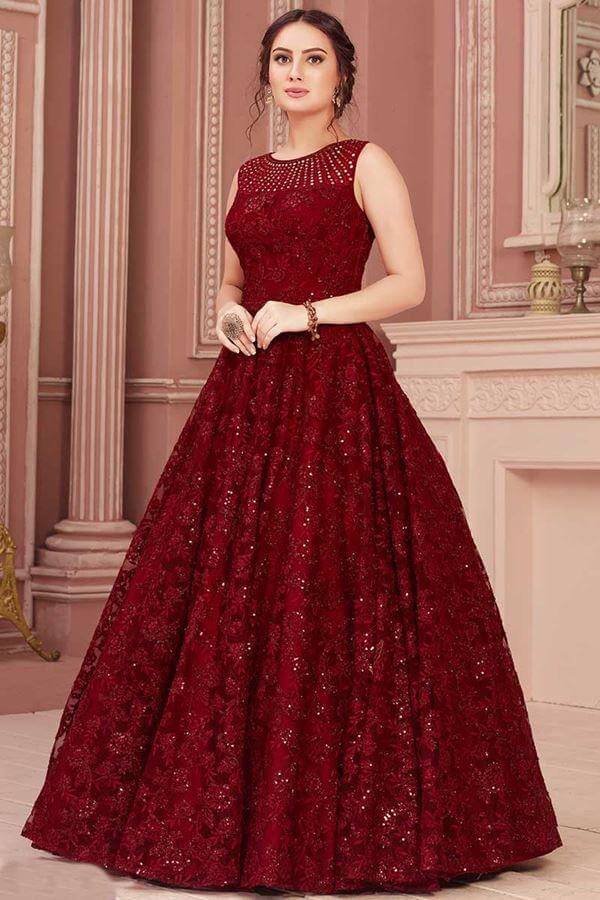 GOWN NEW PARTY WEAR GEORGETTE GOWN WITH HEAVY CHINE SEQUENCE WORK